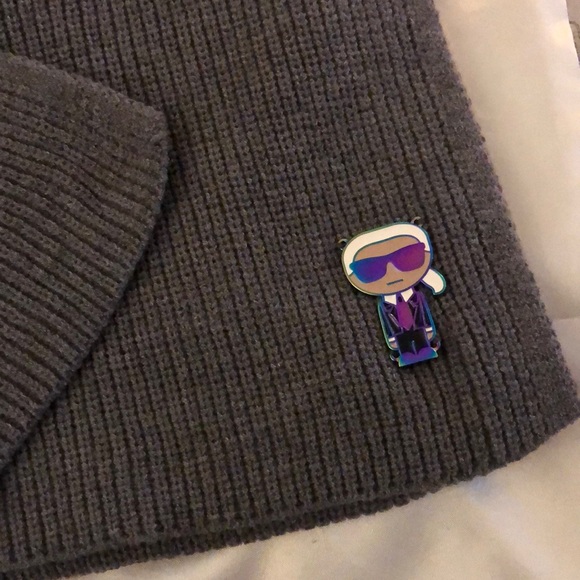Karl Lagerfeld Heather Granite Long Ribbed Scarf Rainbow Enamel Karl OS NWT - Picture 4 of 16